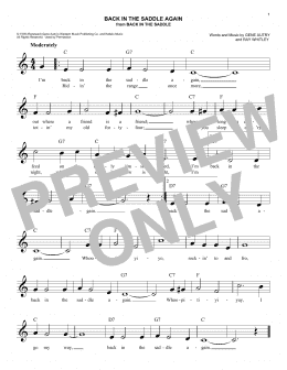 page one of Back In The Saddle Again (Lead Sheet / Fake Book)