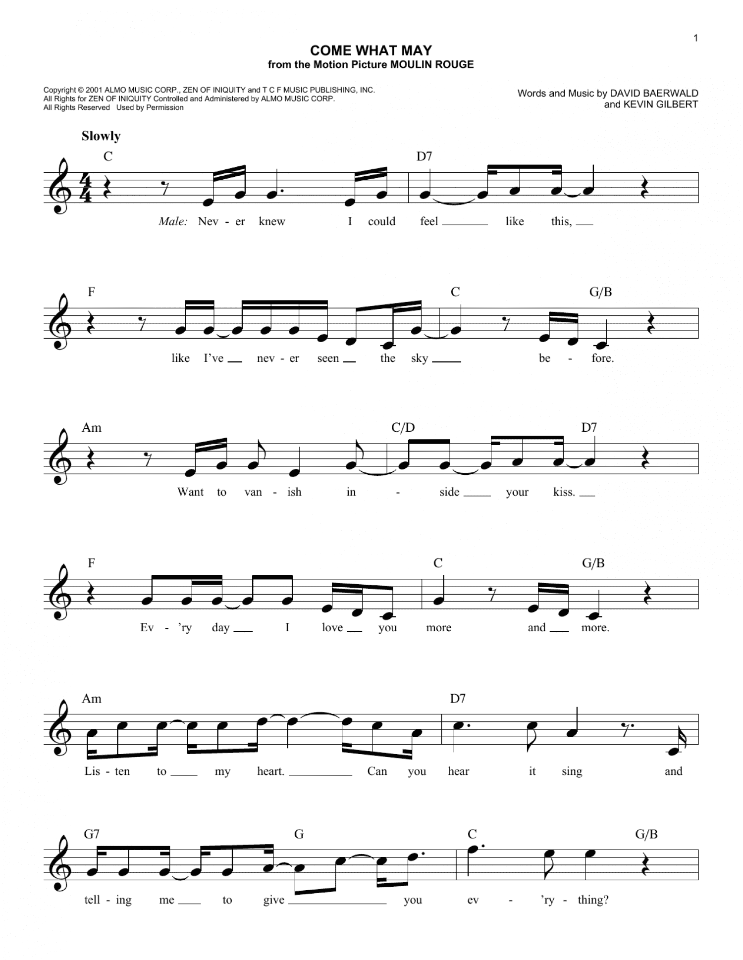 Come What May (from Moulin Rouge) (Lead Sheet / Fake Book)