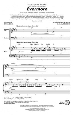 page one of Evermore (from Beauty And The Beast) (arr. Ed Lojeski) (SAB Choir)