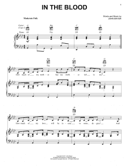 page one of In The Blood (Piano, Vocal & Guitar Chords (Right-Hand Melody))