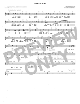 page one of Tobacco Road (Lead Sheet / Fake Book)