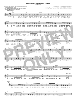 page one of Yesterday, When I Was Young (Hier Encore) (Lead Sheet / Fake Book)
