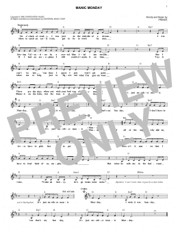 page one of Manic Monday (Lead Sheet / Fake Book)