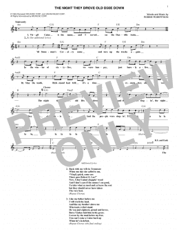 page one of The Night They Drove Old Dixie Down (Lead Sheet / Fake Book)