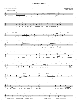 page one of Strange Things (from Toy Story) (Lead Sheet / Fake Book)