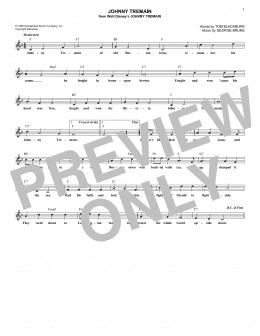 page one of Johnny Tremain (Lead Sheet / Fake Book)