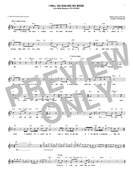page one of I Will Go Sailing No More (from Toy Story) (Lead Sheet / Fake Book)