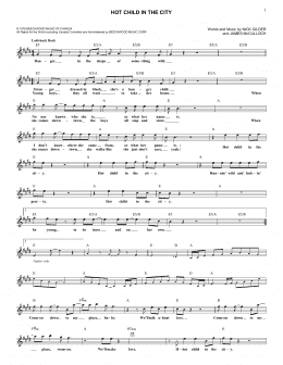 page one of Hot Child In The City (Lead Sheet / Fake Book)