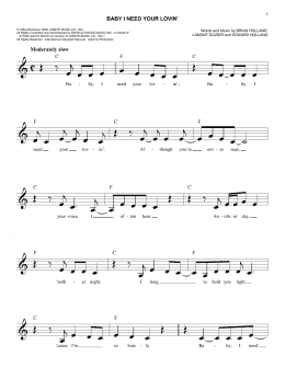 page one of Baby I Need Your Lovin' (Lead Sheet / Fake Book)