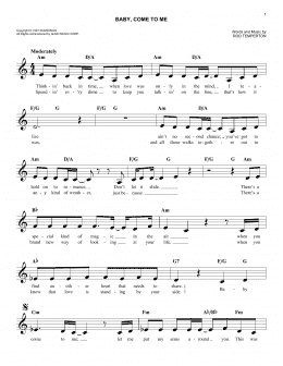 page one of Baby, Come To Me (Easy Lead Sheet / Fake Book)