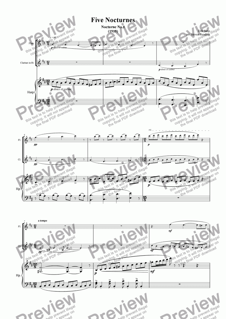 page one of 5 Nocturnes for Flute, Clarinet and Harp