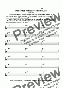 page one of Jazz Basic Scales 1 Worksheet