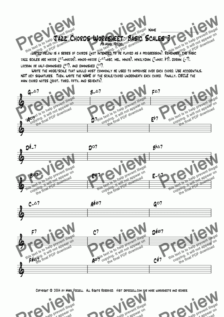 page one of Jazz Basic Scales 3 Worksheet