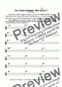 page one of Jazz Bebop Scales 2 Worksheet