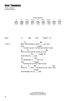 page one of Dear Theodosia (from Hamilton) (Guitar Chords/Lyrics)
