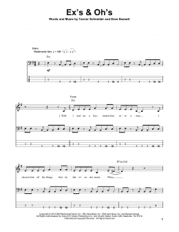 page one of Ex's & Oh's (Bass Guitar Tab)