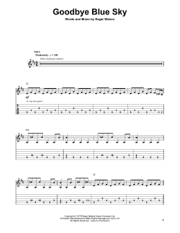 page one of Goodbye Blue Sky (Guitar Tab (Single Guitar))