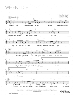 page one of When I Die (Lead Sheet / Fake Book)