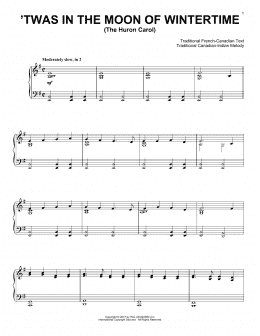 page one of The Huron Carol ('Twas In The Moon Of Wintertime) (Piano Solo)