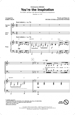 page one of You're The Inspiration (arr. Kirby Shaw) (SATB Choir)