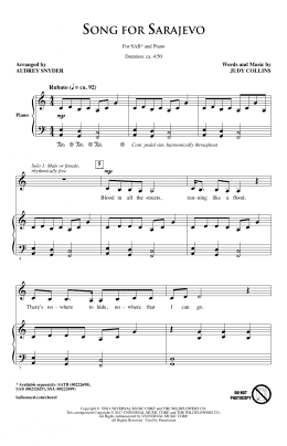 page one of Song For Sarajevo (SAB Choir)