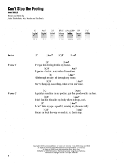 page one of Can't Stop The Feeling (Guitar Chords/Lyrics)