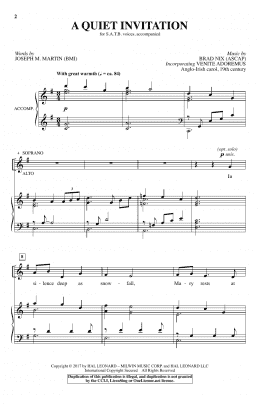 page one of A Quiet Invitation (SATB Choir)