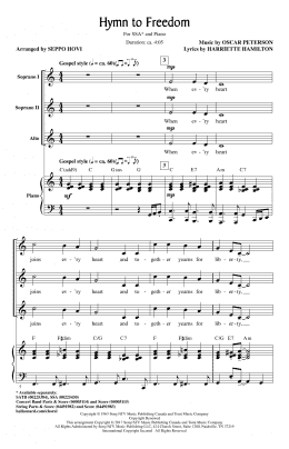 page one of Hymn To Freedom (arr. Seppo Hovi) (SSA Choir)