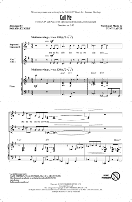 page one of Call Me (SSA Choir)