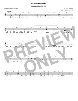 page one of We're In The Money (The Gold Diggers Serenade) (Lead Sheet / Fake Book)