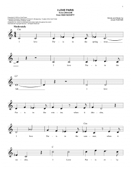 page one of I Love Paris (Easy Lead Sheet / Fake Book)