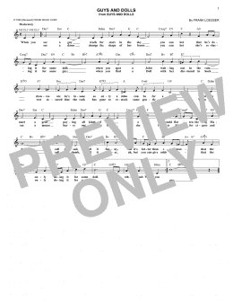 page one of Guys And Dolls (Lead Sheet / Fake Book)