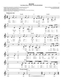 page one of Believe (from The Polar Express) (Easy Lead Sheet / Fake Book)