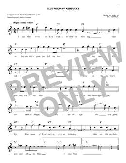 page one of Blue Moon Of Kentucky (Lead Sheet / Fake Book)