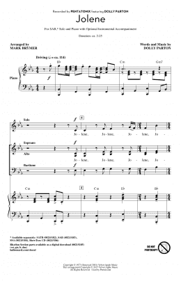 page one of Jolene (feat. Dolly Parton) (arr. Mark Brymer) (SAB Choir)