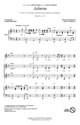 page one of Jolene (feat. Dolly Parton) (arr. Mark Brymer) (SSA Choir)
