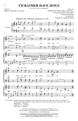 page one of I'd Rather Have Jesus (TTBB Choir)