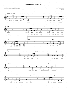page one of Every Breath You Take (Easy Lead Sheet / Fake Book)