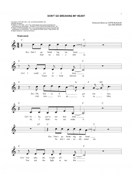 page one of Don't Go Breaking My Heart (Lead Sheet / Fake Book)
