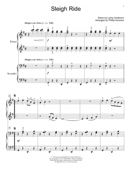page one of Sleigh Ride (Piano Duet)