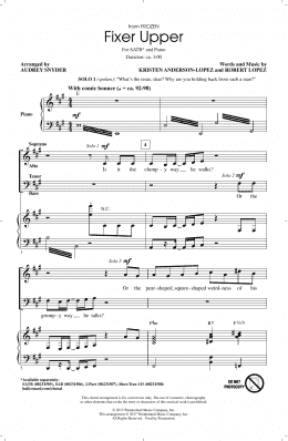 page one of Fixer Upper (from Disney's Frozen) (arr. Audrey Snyder) (SATB Choir)