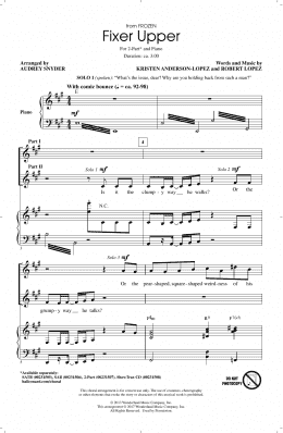 page one of Fixer Upper (from Disney's Frozen) (arr. Audrey Snyder) (2-Part Choir)