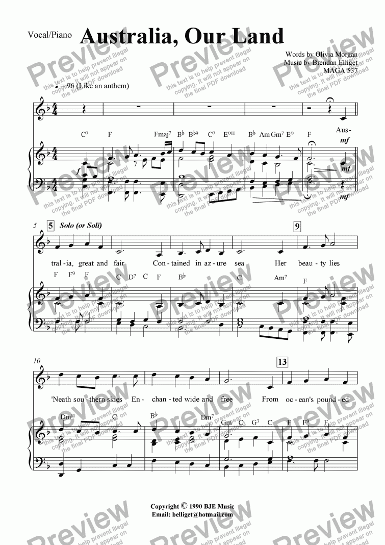 page one of Australia Our Land - Vocal and Piano