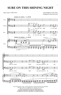 page one of Sure On This Shining Night (TBB Choir)