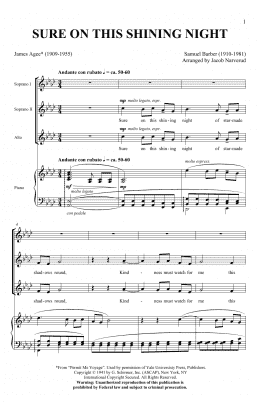 page one of Sure On This Shining Night (SSA Choir)