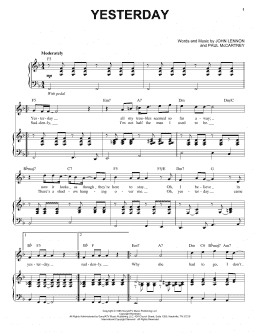page one of Yesterday (Piano & Vocal)