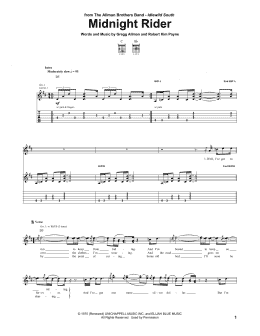 page one of Midnight Rider (Guitar Tab)