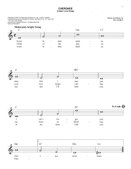 page one of Cherokee (Indian Love Song) (Easy Lead Sheet / Fake Book)