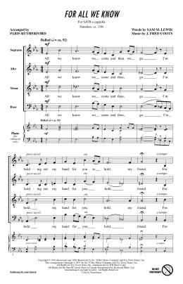 page one of For All We Know (SATB Choir)