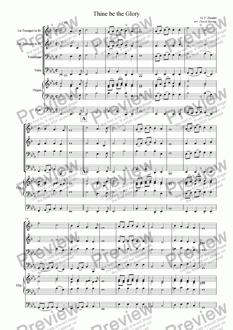 page one of "Thine be the Glory" for Brass Quartet and Organ